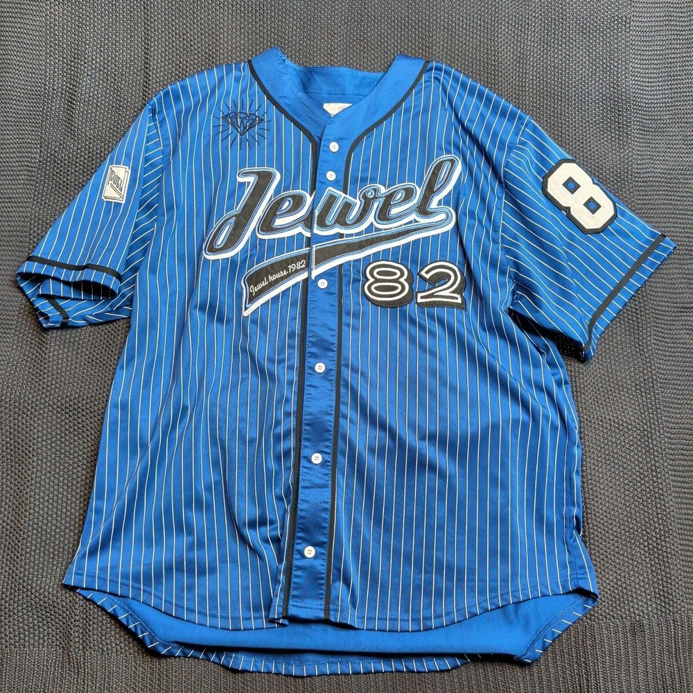 Jewel House Baseball Jersey Mens 3XL Blue Pinstripe Embroidered Jewel House 82